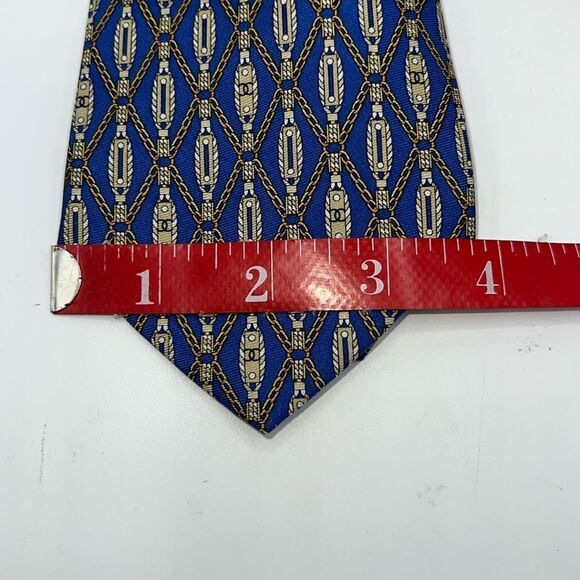 CHANEL Royal Blue and Yellow Chain Pattern CC Logo Silk Necktie - Picture 9 of 9